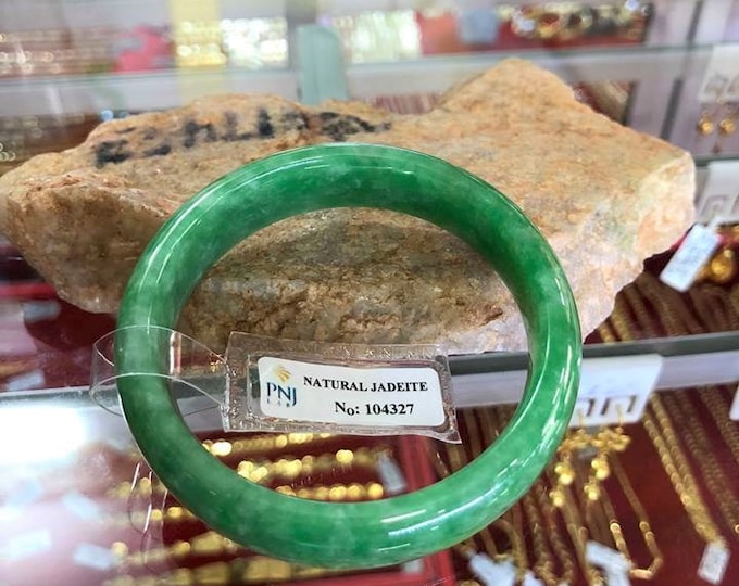 Translucent Natural Green Jadeite Jade Vintage Bangle Bracelet 52.4MM