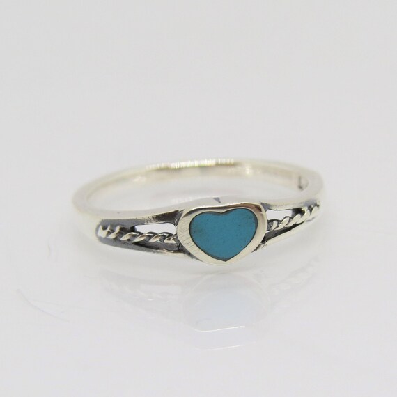 Vintage Sterling Silver Heart Turquoise Ring Size… - image 5