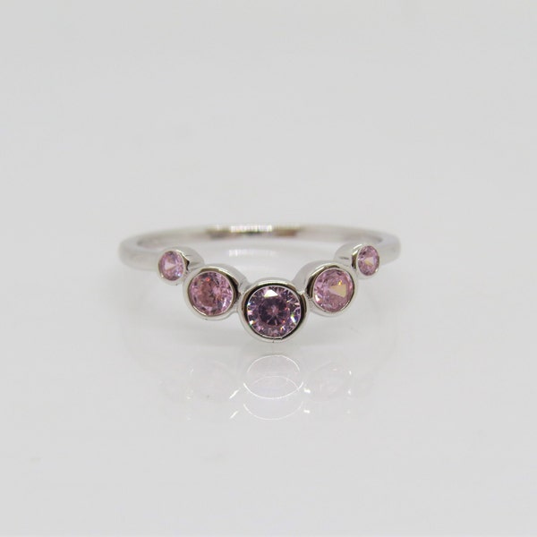 Vintage Sterling Silver Pink Sapphire V Shape Ring Size 7