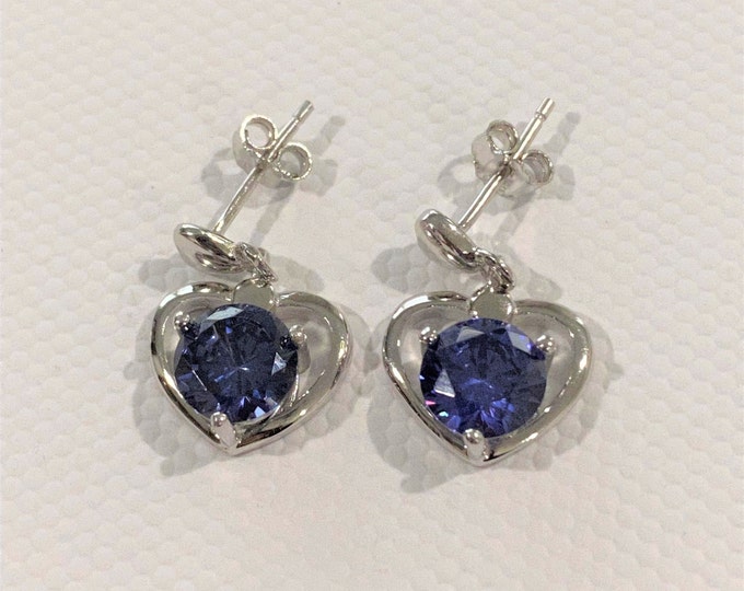 Sterling Silver Tanzanite Heart Earrings.