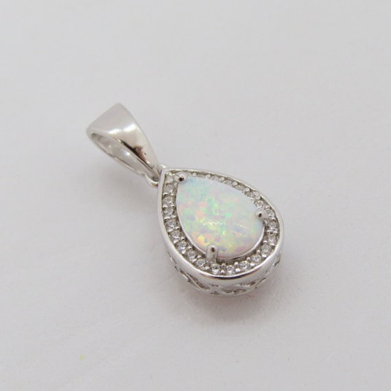 Vintage Sterling Silver Pear cut White Fire Opal … - image 4
