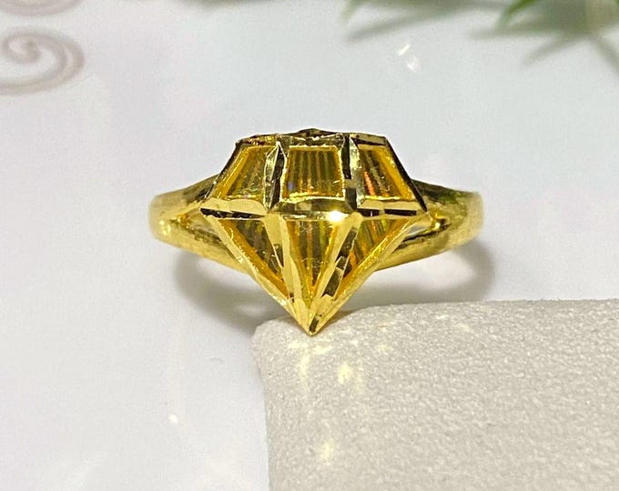 Vintage 24K 980 Solid Pure Gold Diamond Shape Ring Size 7.5.