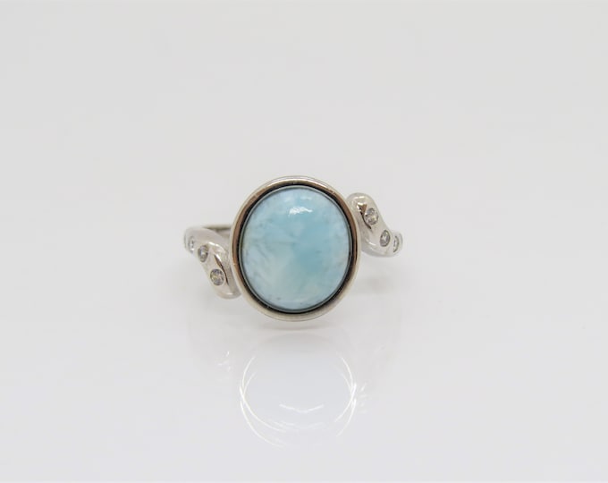 Vintage Sterling Silver Larimar & White Topaz Ring Size 7