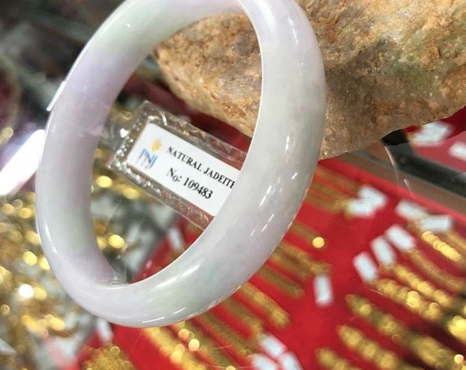 Vintage Translucent Natural Light Lavender, Green, White Jadeite Jade Bangle Bracelet 56.2MM