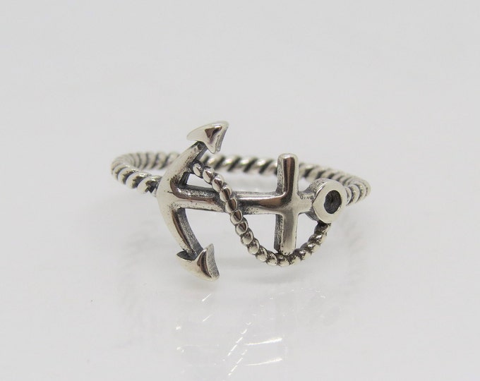 Vintage Sterling Silver Anchor Rope Ring Size 7
