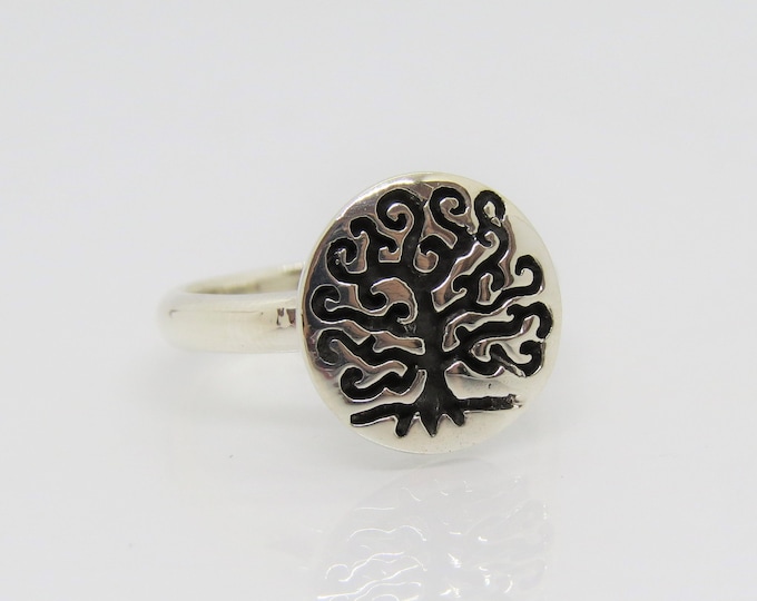 Vintage Sterling Silver Tree of Life Dome Ring Size 7
