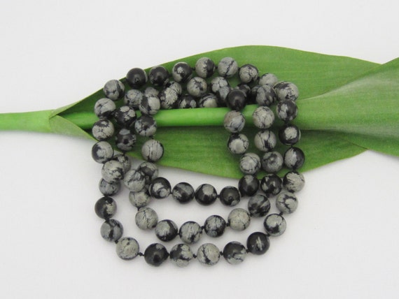 Vintage Jewelry Natural Snowflake Obsidian Bead N… - image 1