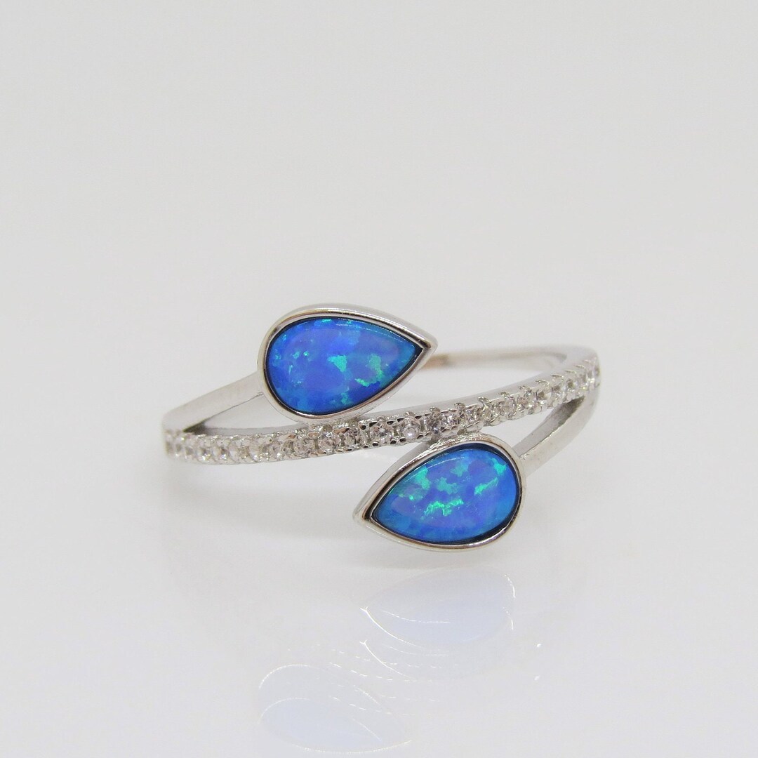 Vintage Sterling Silver Blue Opal & White Topaz by Pass Ring Size 7 - Etsy