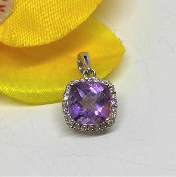 Vintage 14K Solid White Gold Natural Amethyst & D… - image 5