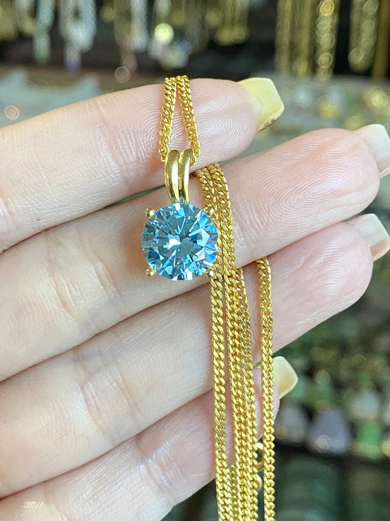 Vintage 18K Solid Gold Round cut Aquamarine Solit… - image 5