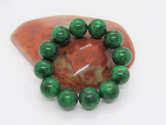 Vintage Translucent Green Jadeite Jade Bead Brace… - image 1