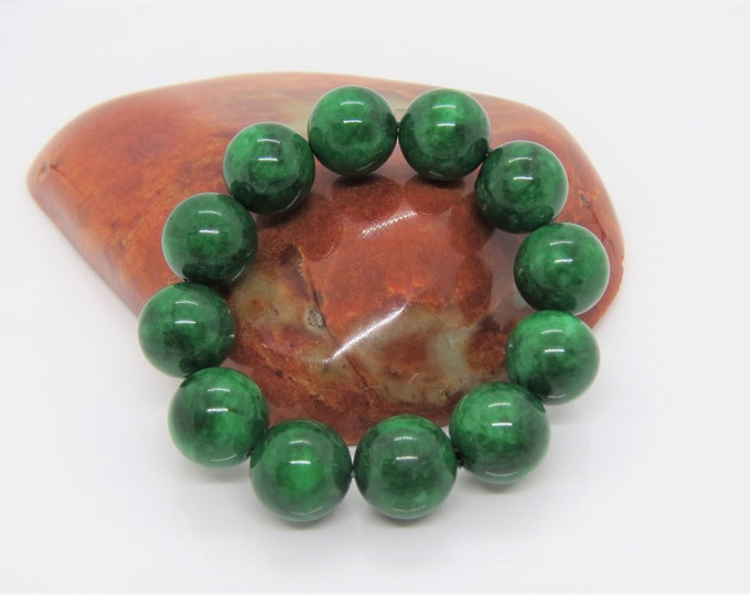 Vintage Translucent Green Jadeite Jade Bead Bracelet 16MM