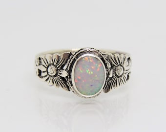 Vintage Sterling Silber Weiß Opal Blume Ring Größe 5