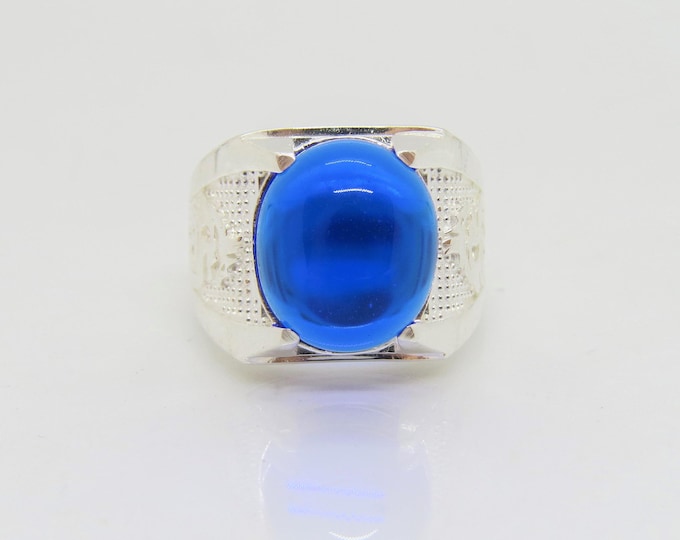 Vintage Sterling Silver Blue Sapphire Cabochon Ring Size 8.5