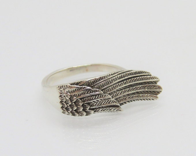 Vintage Sterling Silver Carved Angel Wing Ring Size 7