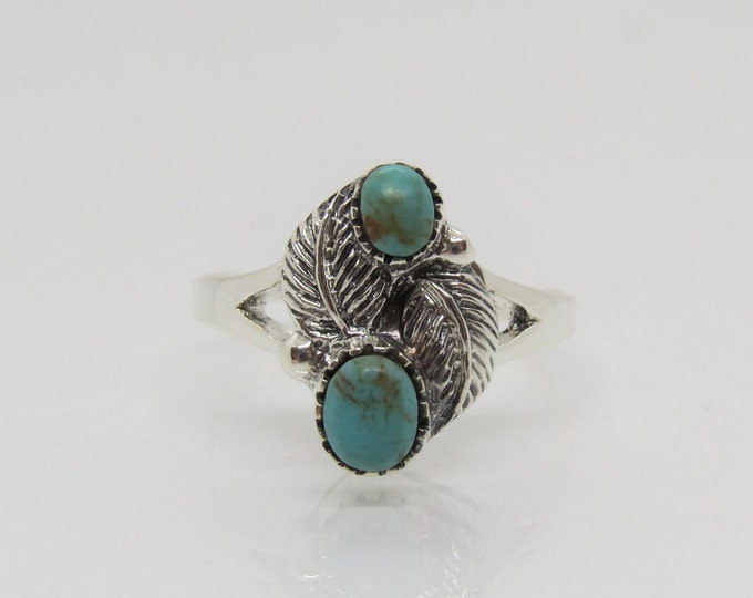Vintage Sterling Silver Turquoise leaf Ring Size 10