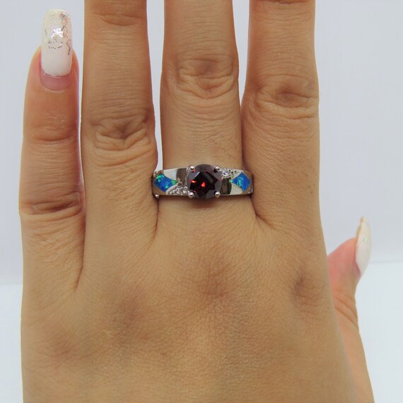 Vintage Sterling Silver Garnet, White Topaz & Blu… - image 6