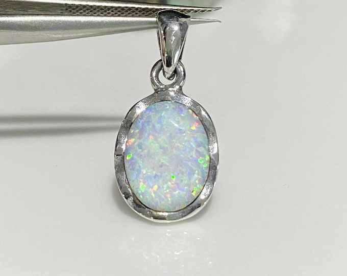 Vintage Sterling Silver Oval White Opal Pendant.