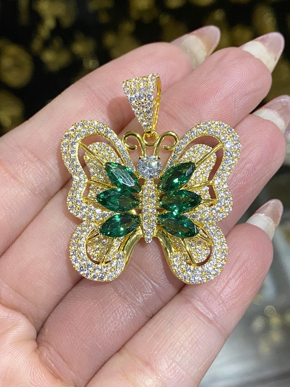 Vintage 18K Solid Yellow Gold Emerald & White Top… - image 3
