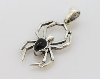 Vintage Sterling Silver Black Onyx Spider Pendant