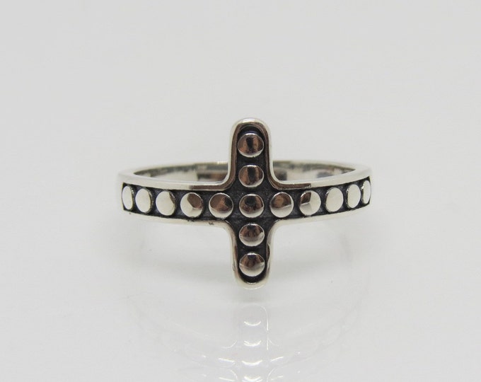 Vintage Sterling Silver CROSS Dots Ring Size 9