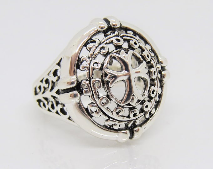 Vintage Sterling Silver Cross Filigree Dome Ring Size 9