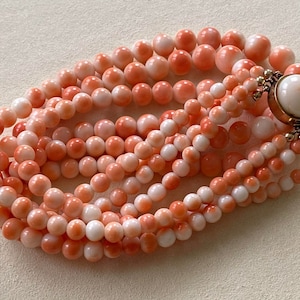 Vintage 14K Gold Natural Angel Skin Coral Bead Necklace 17&#39;&#39; 88.6grams.