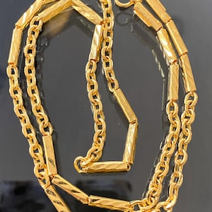 24K 980 Pure Gold Bamboo Rolo Link Chain Necklace 18&#39;&#39;