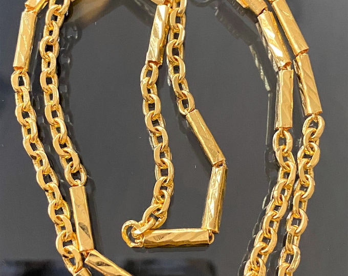 24K 980 Pure Gold Bamboo Rolo Link Chain Necklace 18''