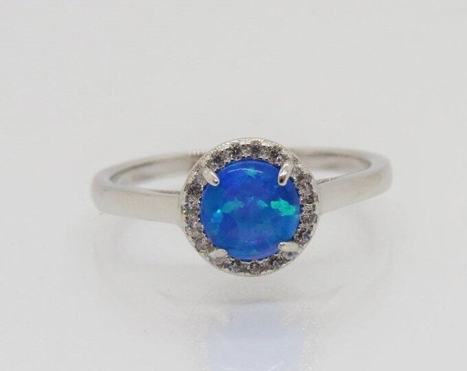 Sterling Silver Blue Opal & White Topaz Ring Size 9