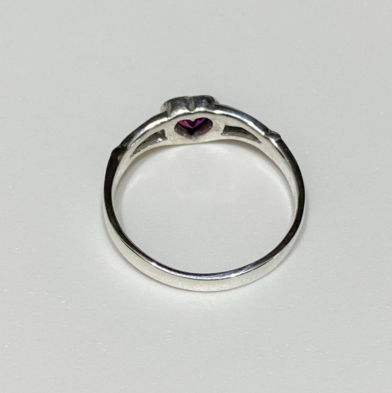 Vintage Sterling Silver Ruby Heart Ring Size 5 - image 2