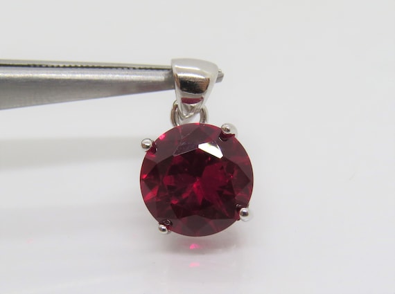 Vintage Sterling Silver Round cut Ruby Pendant 10… - image 2