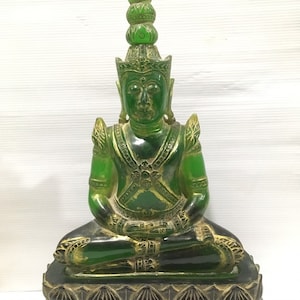 Antique Green Emerald 19th - 20th Century Carved Phra Hin Buddha Statue 11,500grams