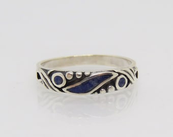 Vintage Sterling Silver Lapis Lazuli Band Ring Size 5