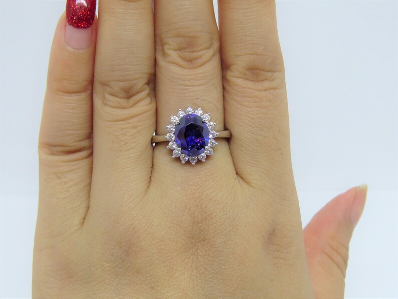 Vintage Sterling Silver Amethyst /& White Topaz Halo Ring Size 7