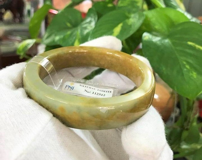 Translucent Natural Honey Orange, Green Jadeite Jade Vintage Bangle Bracelet 56.3MM