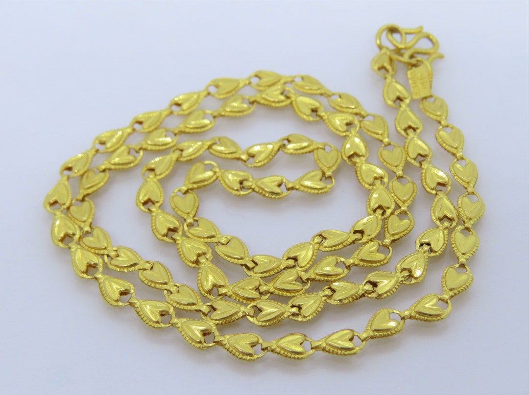 Vintage 23K 980 Pure Gold Heart Link Chain Necklace 18'' Etsy