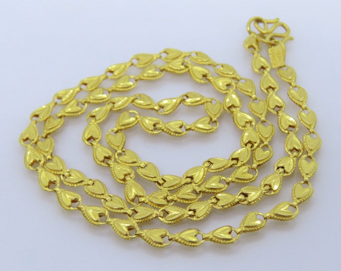 Vintage 23K 980 Pure Gold Heart Link Chain Necklace 18''