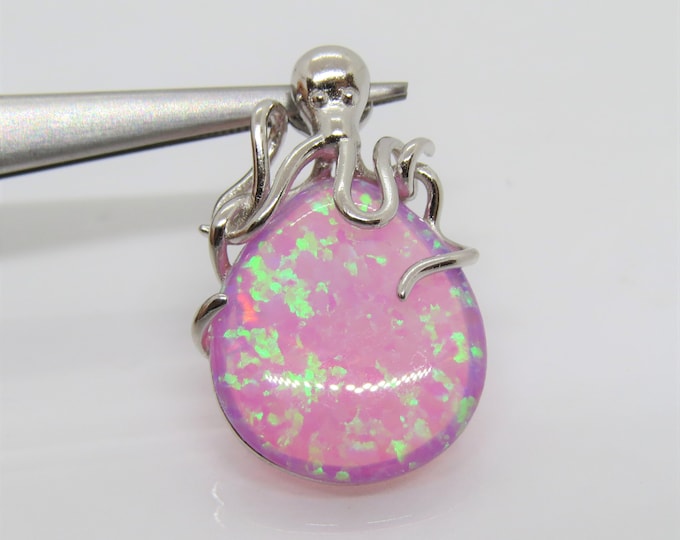 Vintage Sterling Silver Pink Opal Octopus Pendant