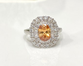 Vintage Sterling Silver Morganite & White Topaz Ring Size 7.25