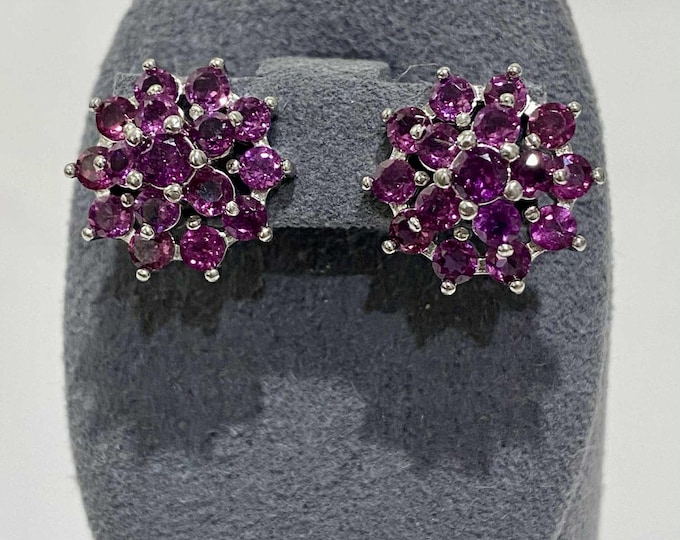 Vintage Sterling Silver Natural Rhodolite Earrings.