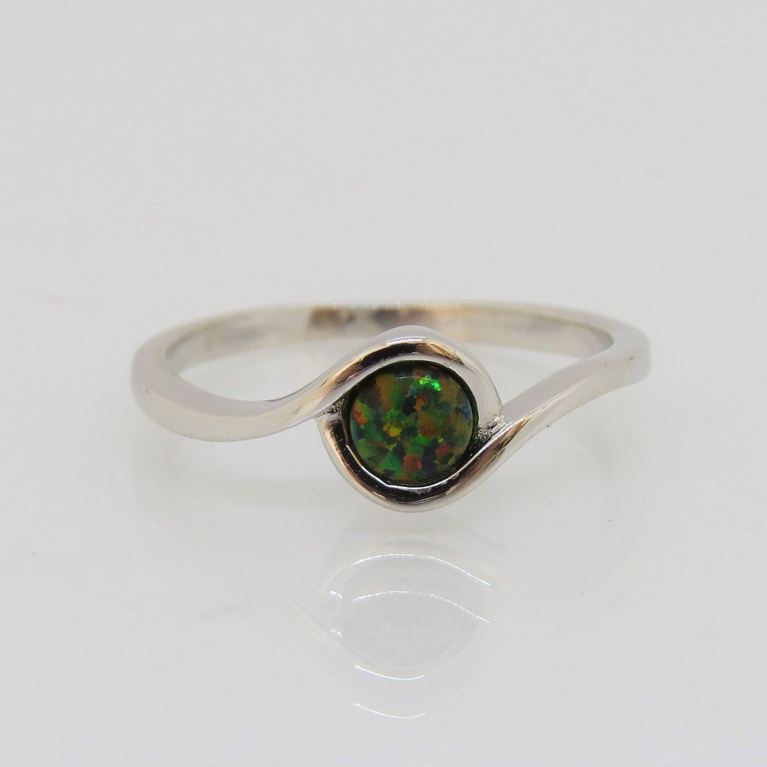 Vintage Sterling Silver Round Black Opal Ring Size 5 - Etsy