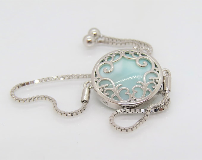 Sterling Silver Natural Larimar Adjustable Vintage Bracelet.