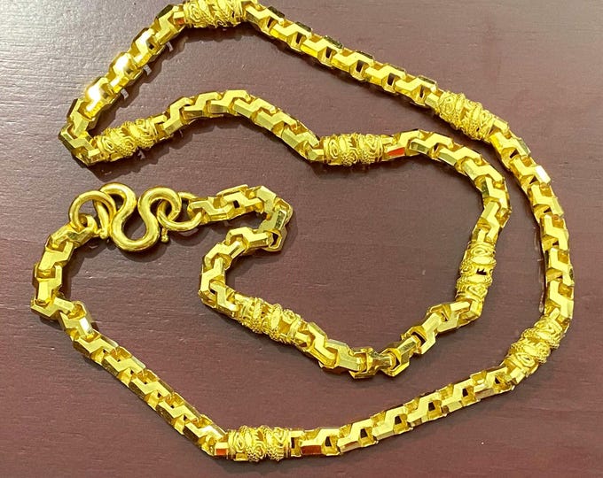Vintage 24K 980 Solid Pure Gold Anchor Dragon Rolo Link Chain Necklace 24''