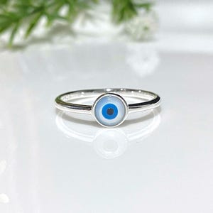 Sterling Silver Evil Eye Blue Ring Size 8