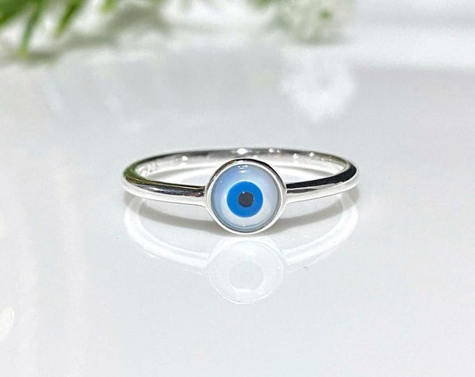 Sterling Silver Evil Eye Blue Ring Size 8