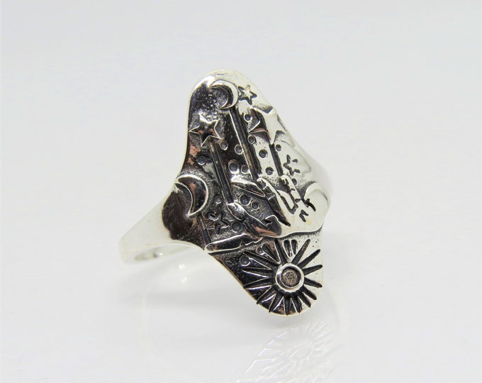 Sterling Silver Hand Sun & Star Ring.