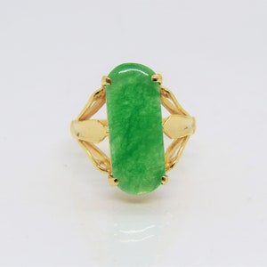 Vintage 18K Solid Yellow Gold Saddle Green Jadeite Jade Ring Size 10.75 image 1