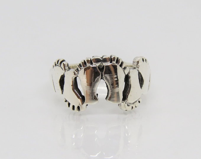 Vintage Sterling Silver Feet Ring Size 7