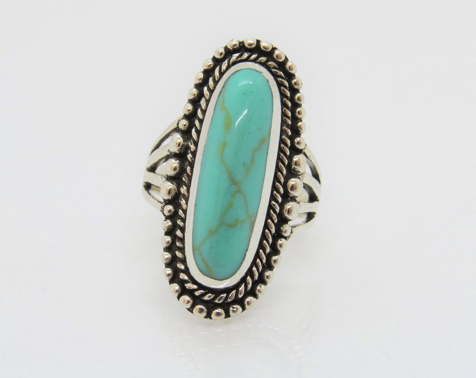 Vintage Sterling Silver Turquoise Long Ring Size 9